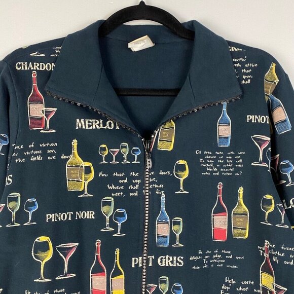 Jess & Jane Wine Cardigan Womens Small Jacket Party Navy Blue Full Zip - Picture 2 of 9